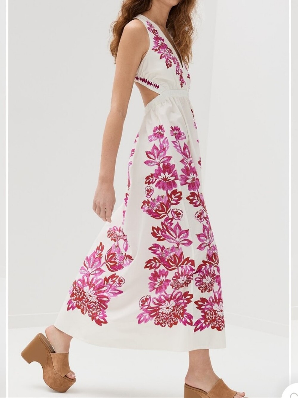 FARM Rio Flowerful Birds Off White Pink Floral Maxi Dress Size XL - Picture 2 of 15